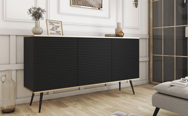 Комод тридверний ORO MDF Чорний/Чорний каркас
