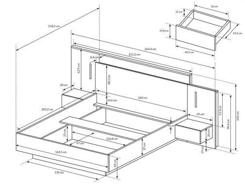 Двуспальная кровать с тумбами 160x200 LASKI Meble