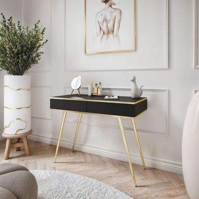 Туалетний столик ORO MDF Чорний/Золотий каркас